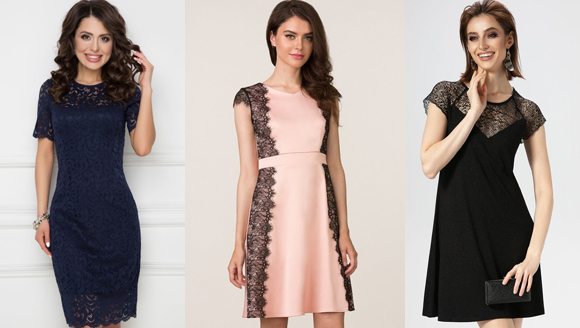 Строгое платье-футляр с кружевными вставками