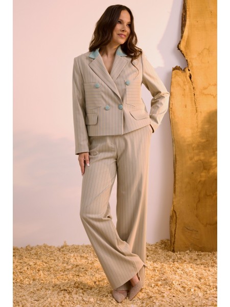 2623 серо-бежевый в бирюзовую полоску