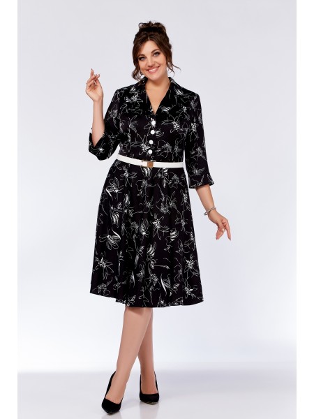 735.1 черный, принт белые цветы