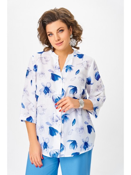 852.1 молочный, принт синие и серые цветы