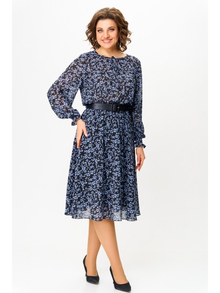 819 черный, принт «голубые незабудки»