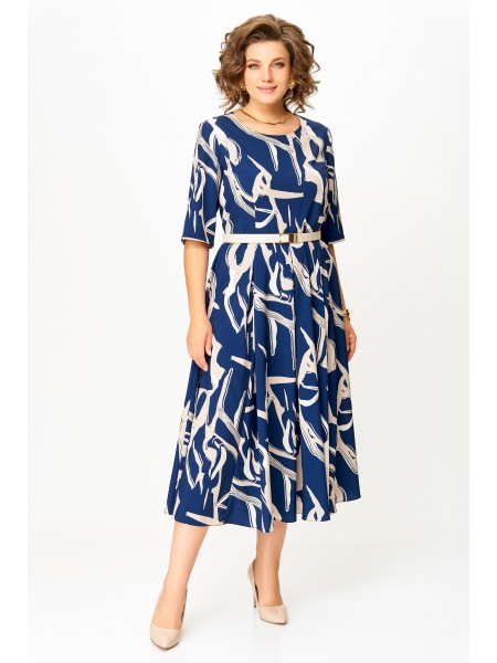 869 синий в бежевый принт