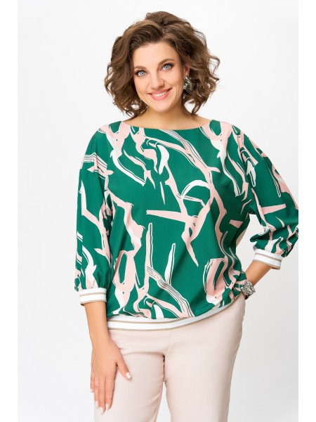 872 изумрудно-зелёный в бежево-молочный принт