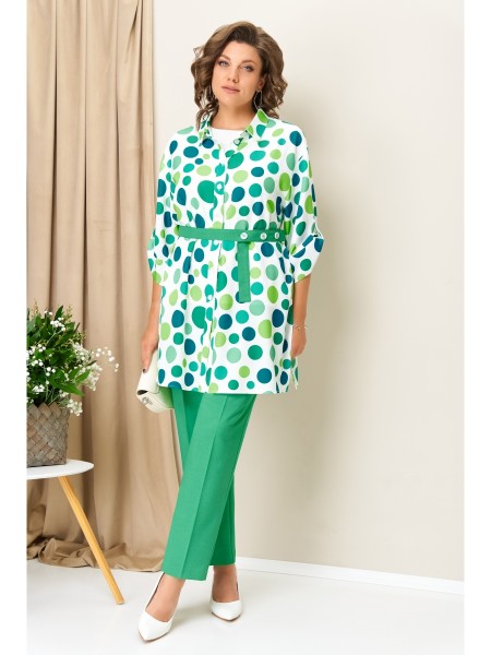 1414 зелено-белый/горохи